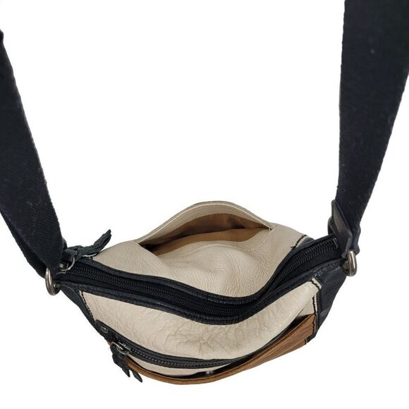 The Sak Leather Crossbody Messenger Satchel Color Blocked Cream Brown Black - Picture 10 of 16